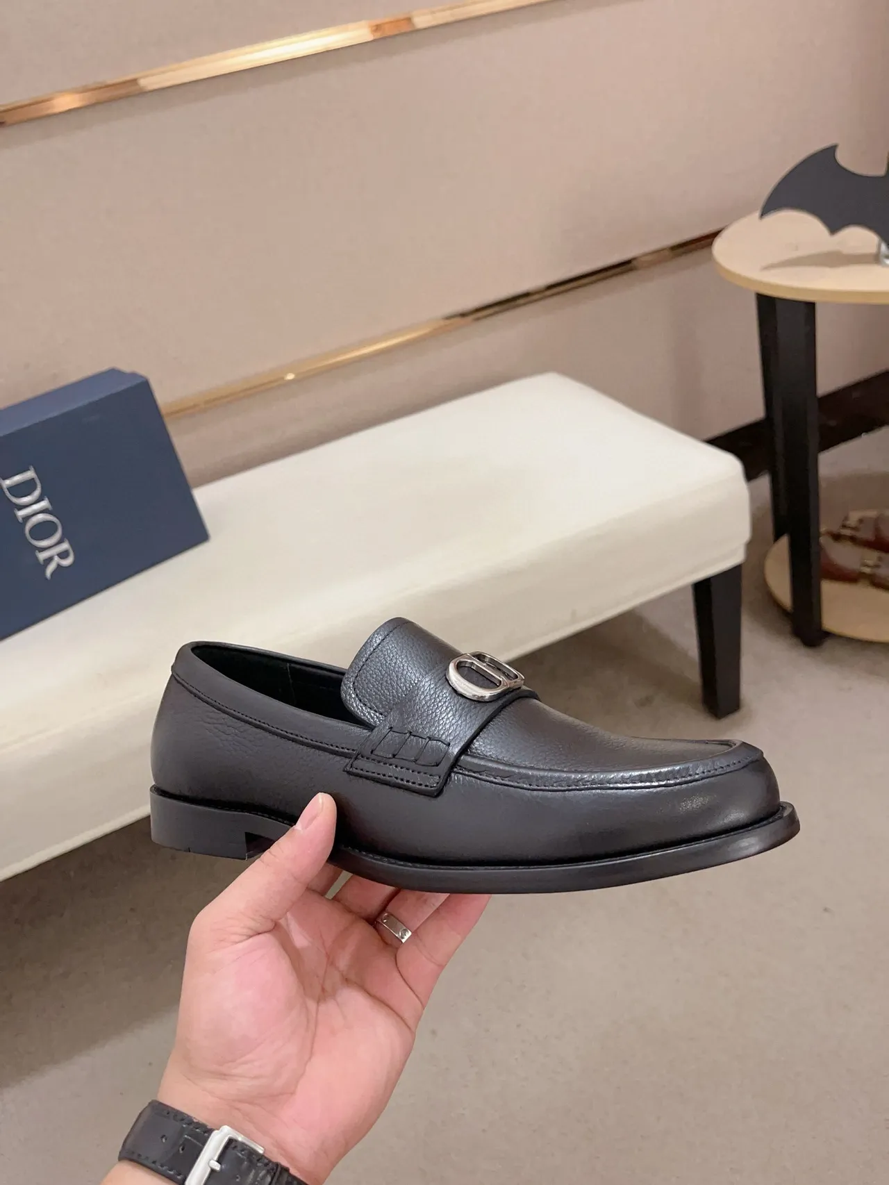 Black Pebbled Leather Buckle Strap Loafer 2