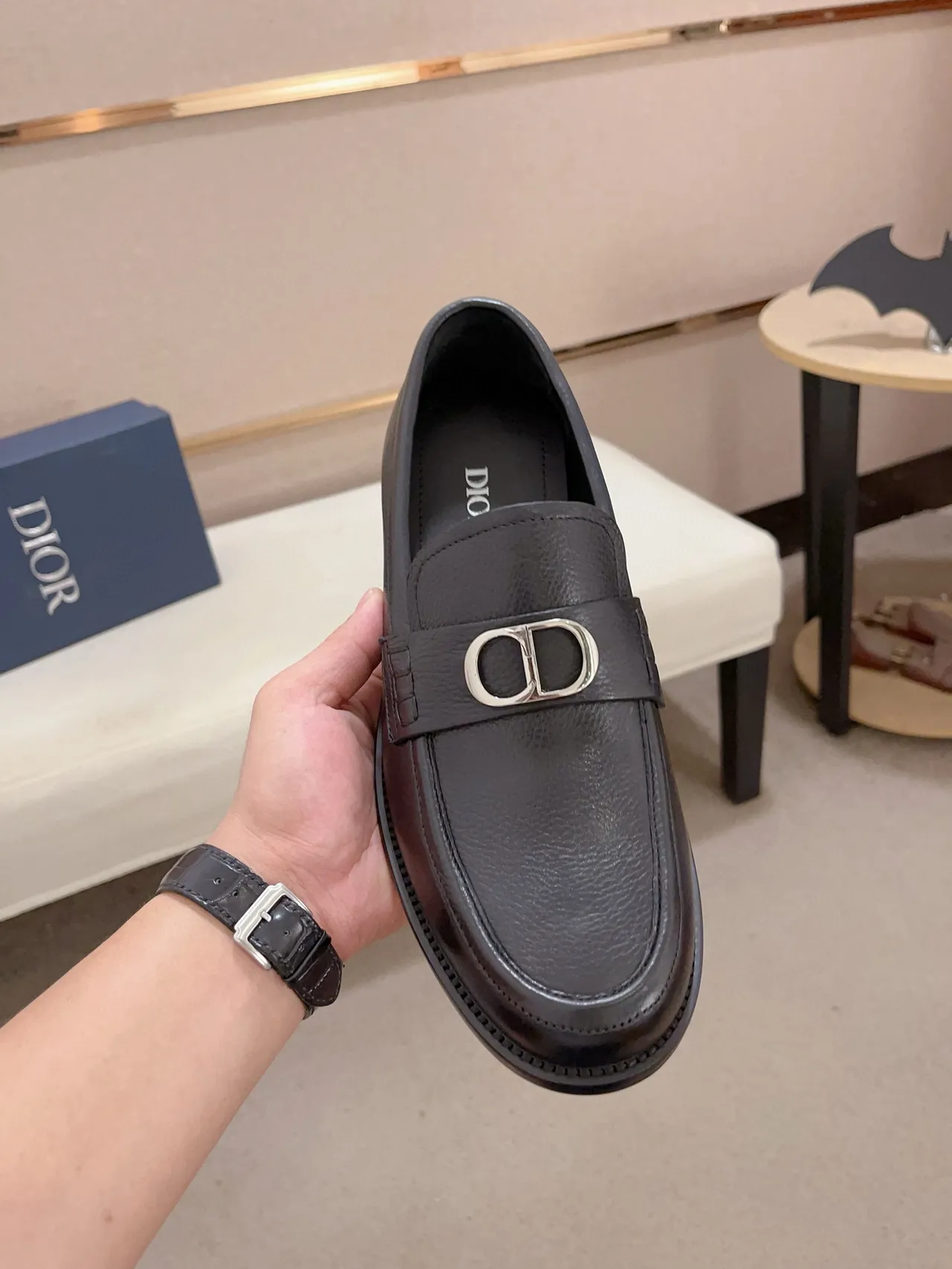Black Pebbled Leather Buckle Strap Loafer 5