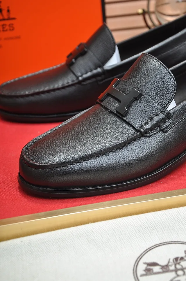 Black Pebbled Leather H-Buckle Loafer 2
