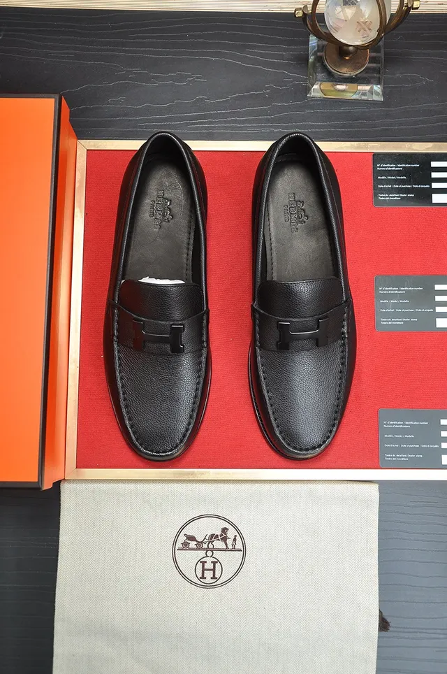 Black Pebbled Leather H-Buckle Loafer 5