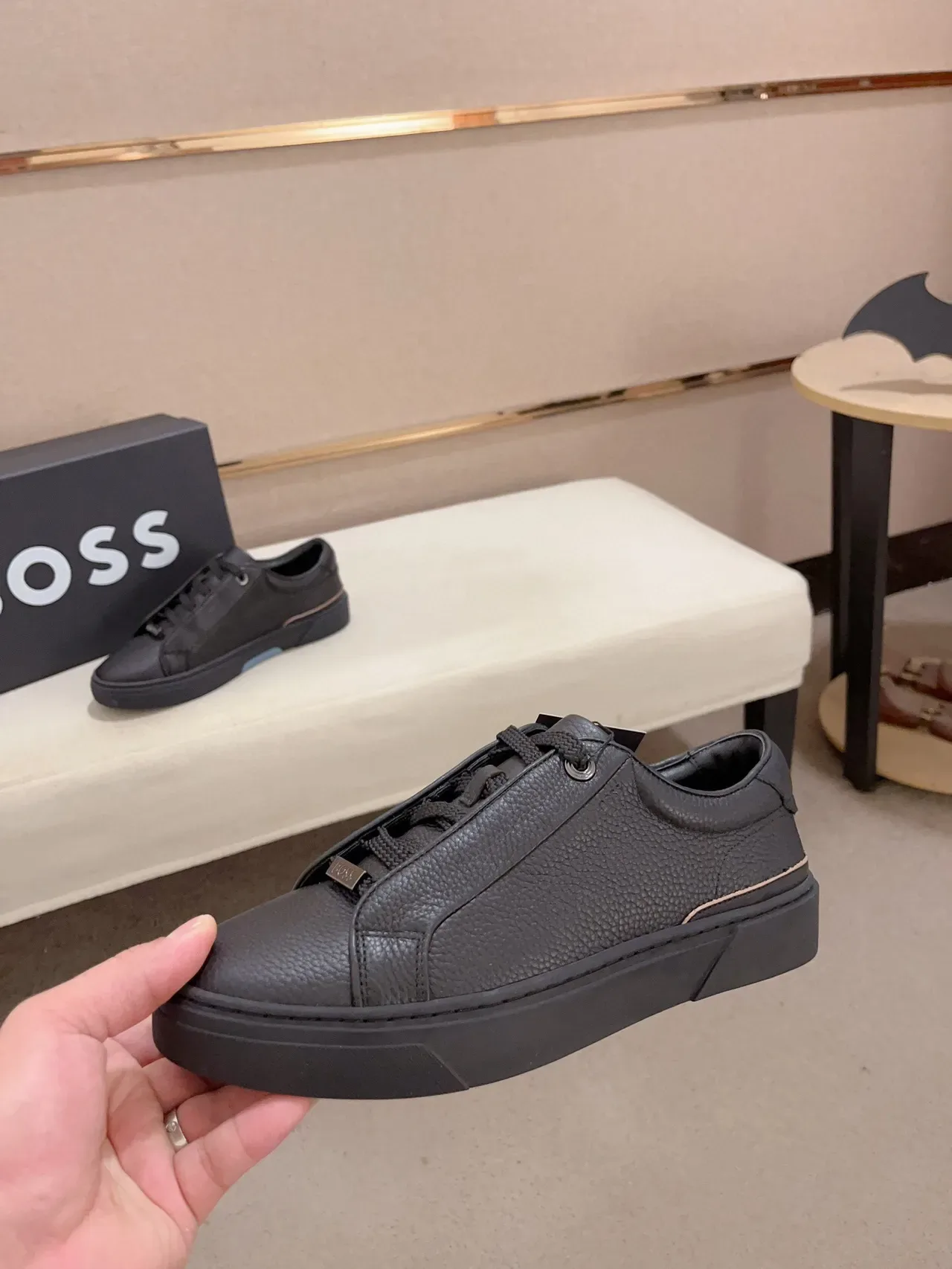 Black Pebbled Leather Platform Lifestyle Sneaker 3