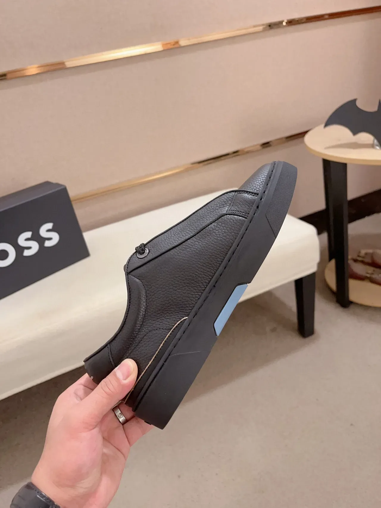 Black Pebbled Leather Platform Lifestyle Sneaker 5