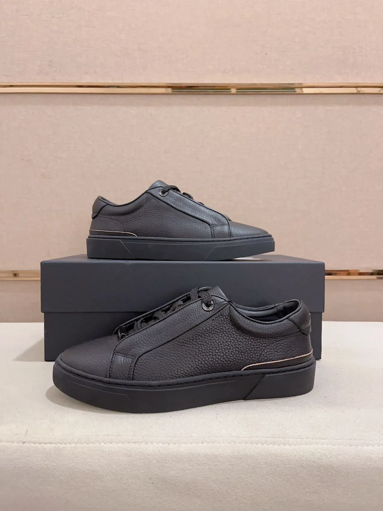 Black Pebbled Leather Platform Lifestyle Sneaker 7