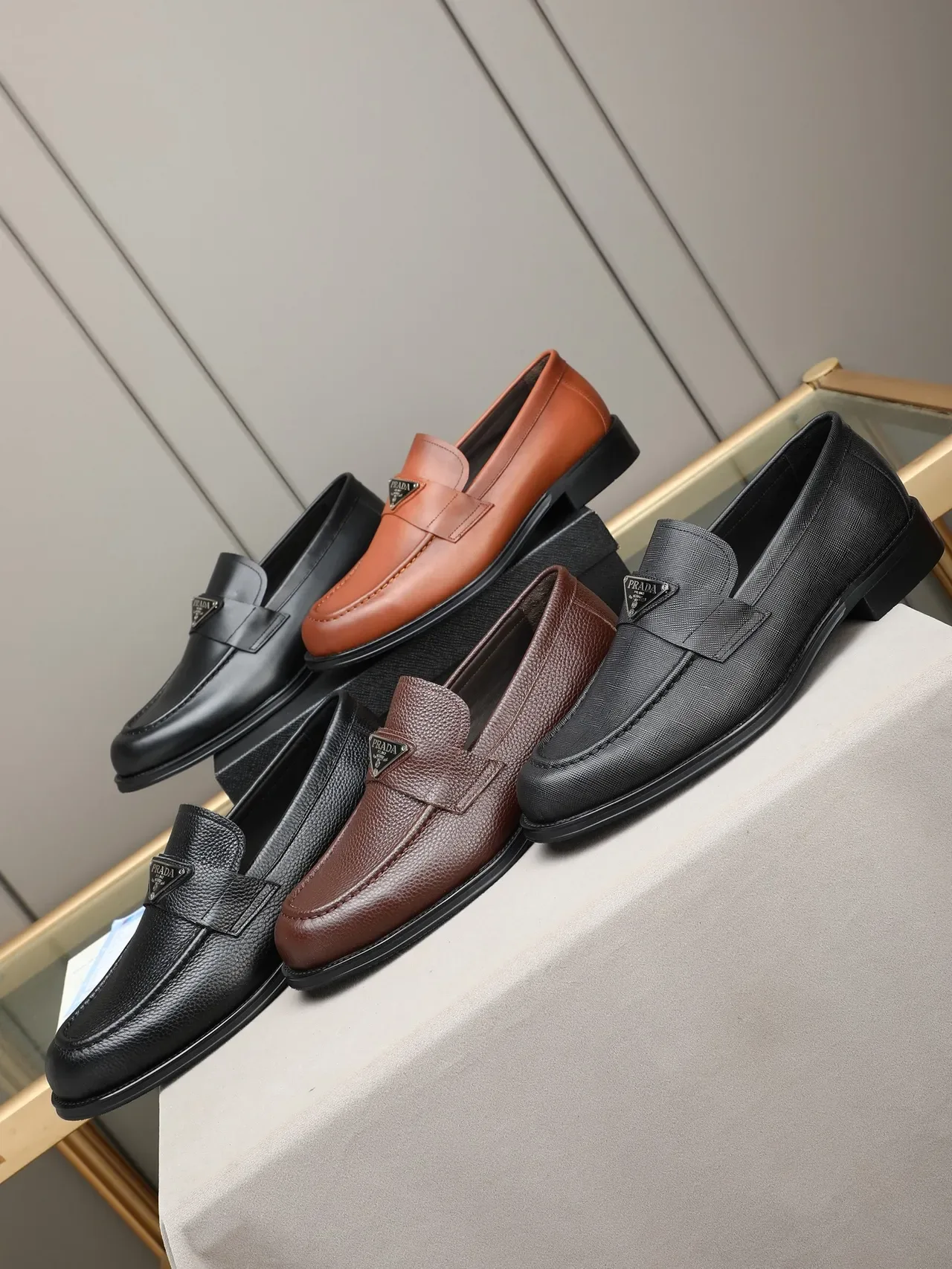 Black Pebbled Leather Strap-Accented Loafer 2