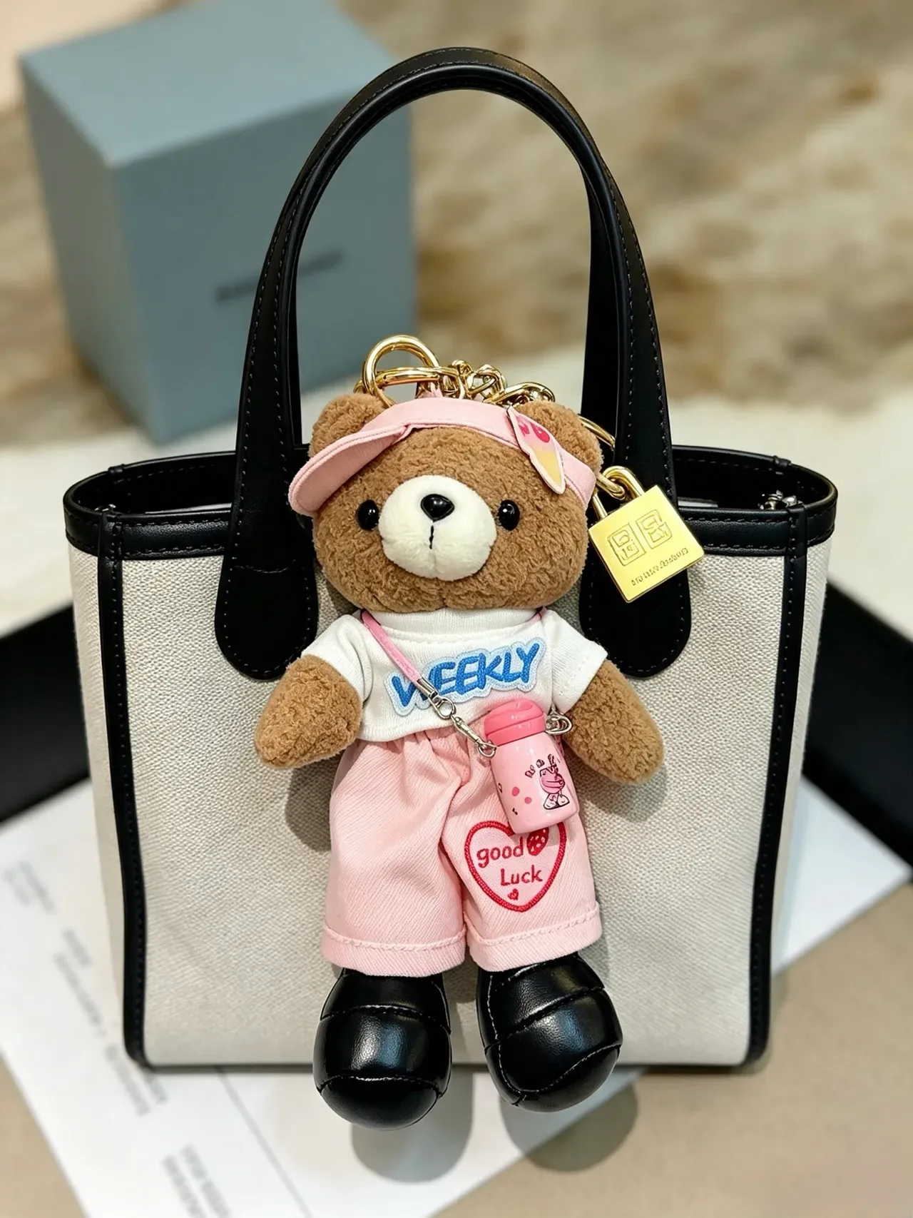 Black Pink Structured Top-Handle Handbag 4