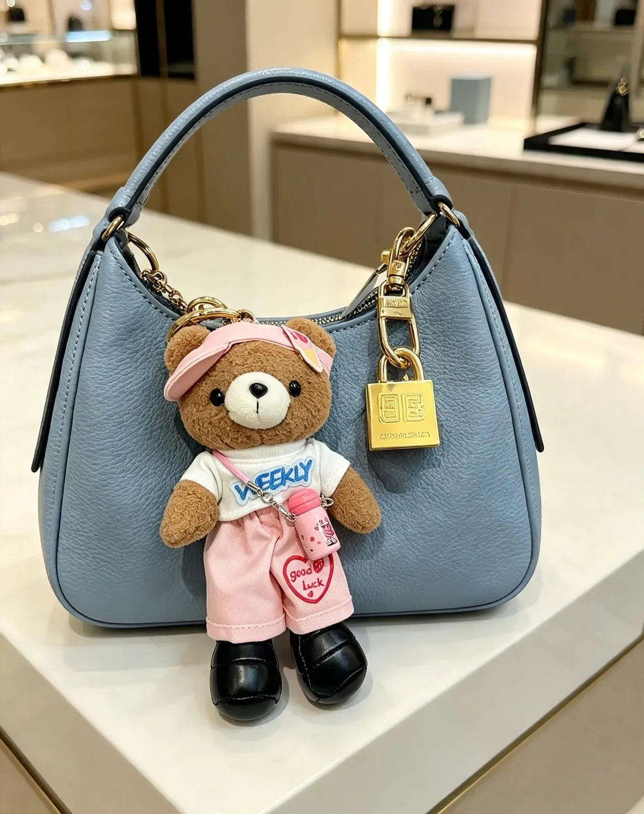 Black Pink Structured Top-Handle Handbag 8