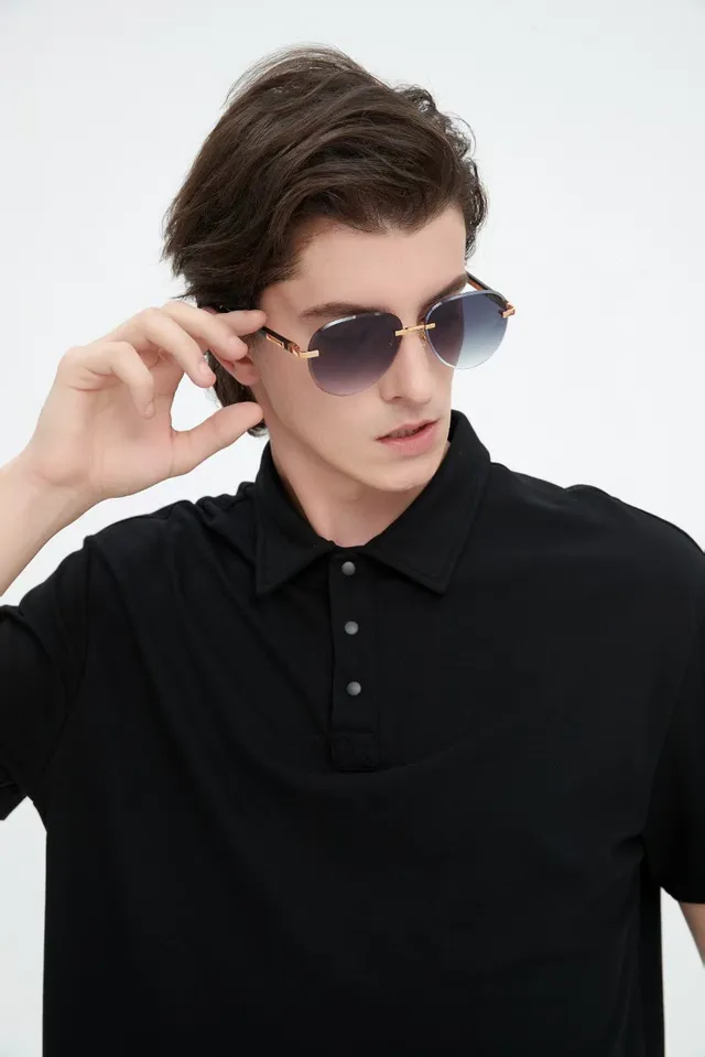 Black Ribbed Collar Three-Button Short-Sleeve Polo Shirt 6