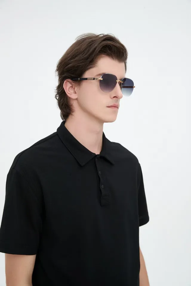 Black Ribbed Collar Three-Button Short-Sleeve Polo Shirt 8