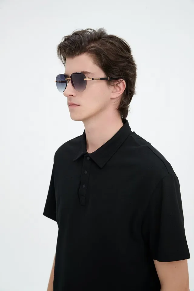 Black Ribbed Collar Three-Button Short-Sleeve Polo Shirt 9