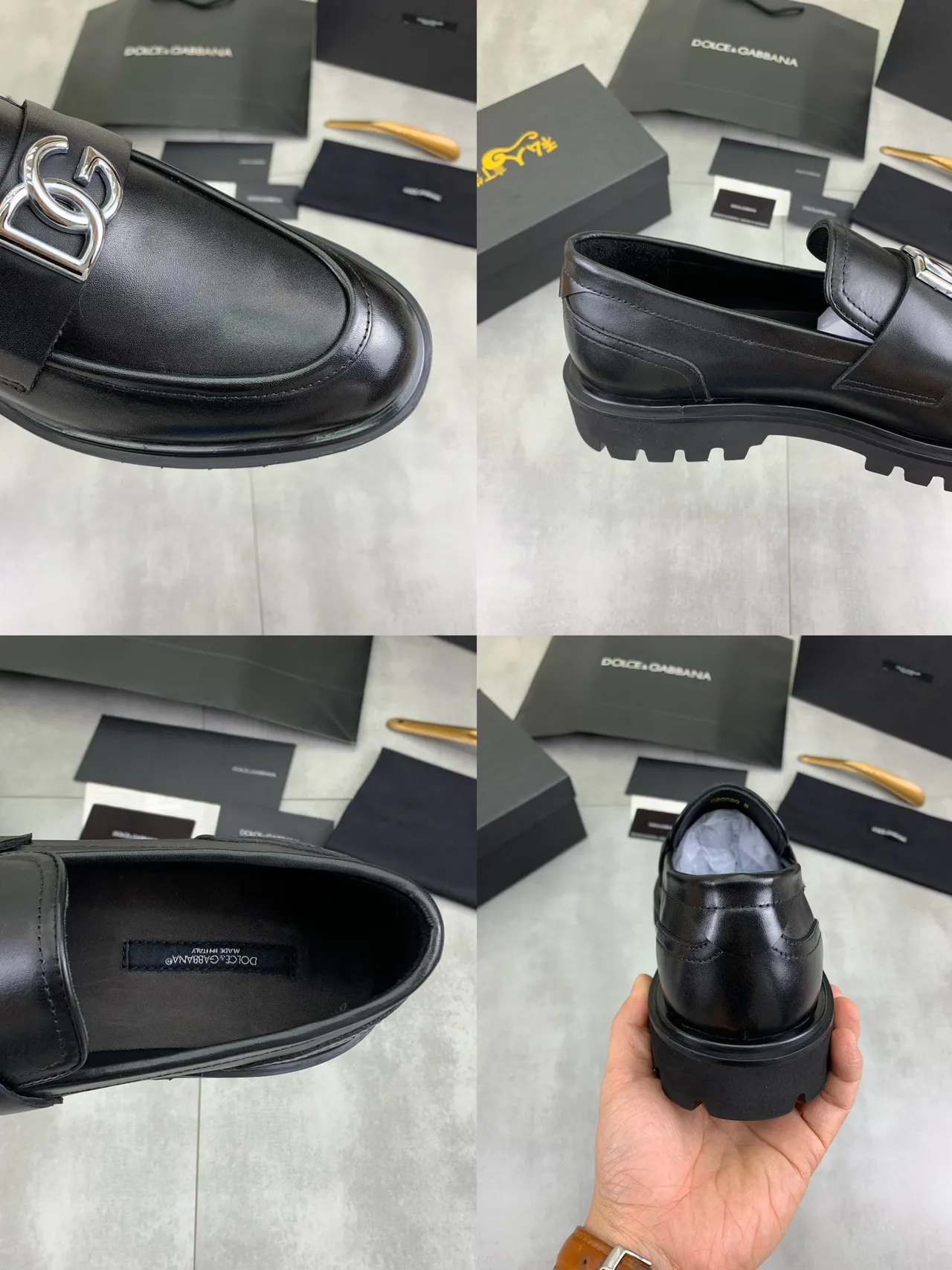 Black Silver Leather Metal Buckle Strap Loafer 2