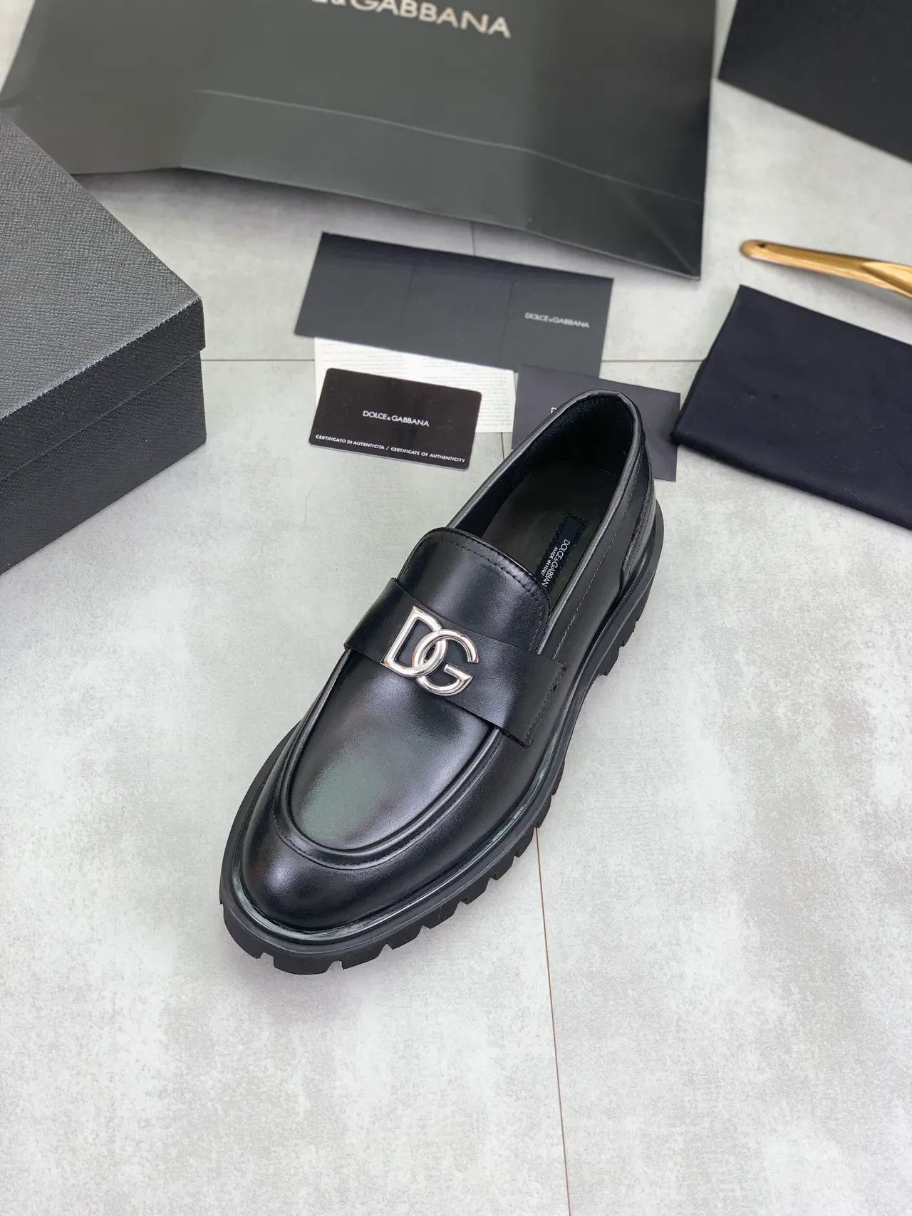 Black Silver Leather Metal Buckle Strap Loafer 4