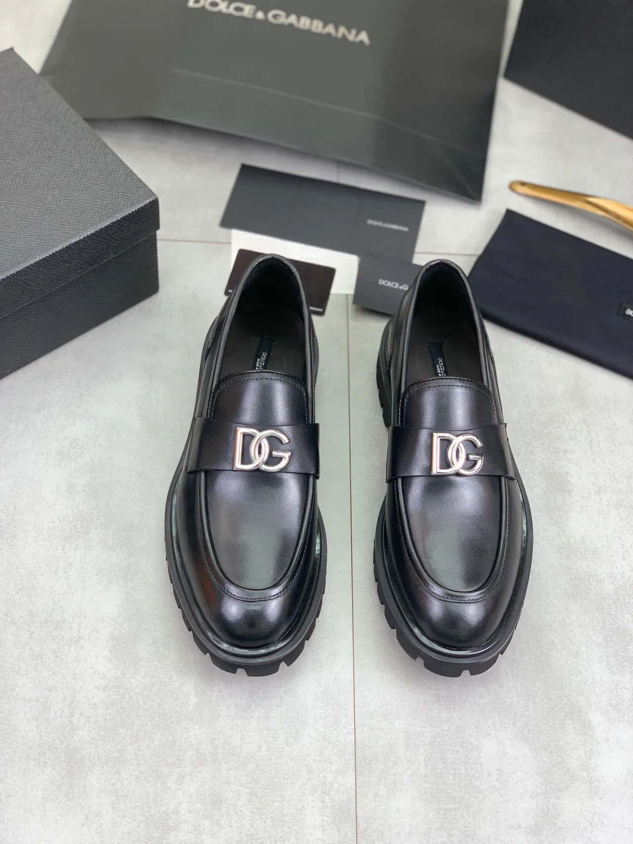 Black Silver Leather Metal Buckle Strap Loafer 5