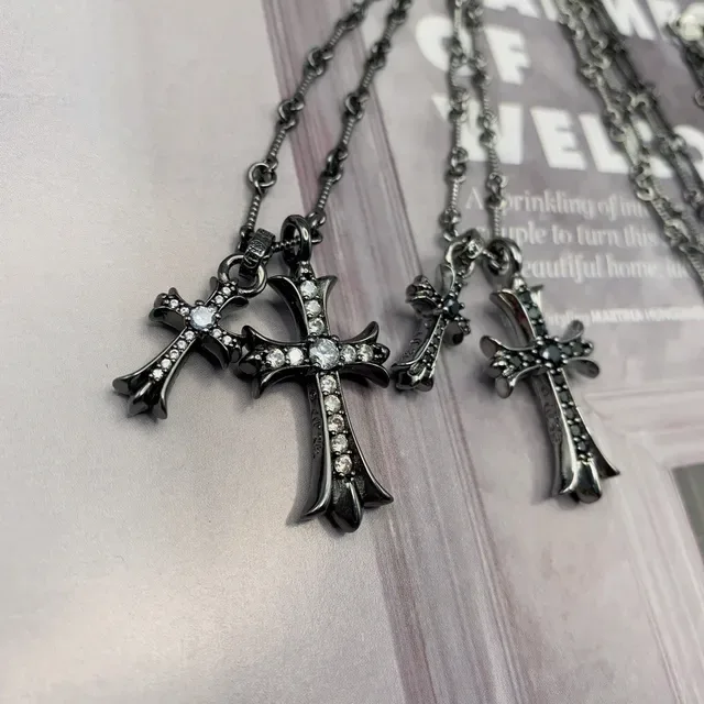 Black Silver Oxidized Metal Cross Pendant Necklace 5