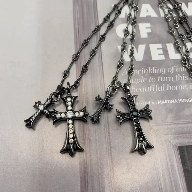 Black Silver Oxidized Metal Cross Pendant Necklace 6
