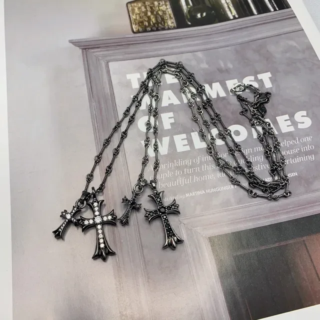 Black Silver Oxidized Metal Cross Pendant Necklace 7