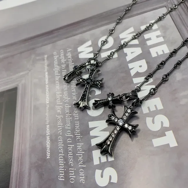Black Silver Oxidized Metal Cross Pendant Necklace 9