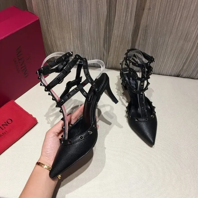 Black Silver Pointed Toe Multi-Strap Cage Design Stiletto 3