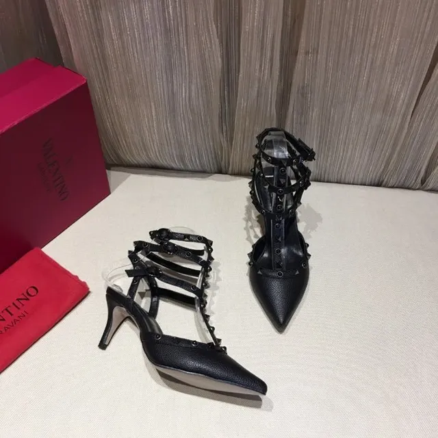 Black Silver Pointed Toe Multi-Strap Cage Design Stiletto 4
