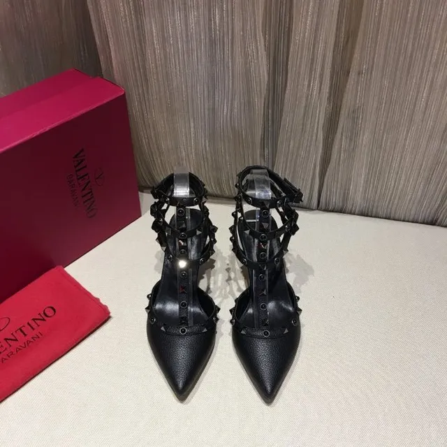 Black Silver Pointed Toe Multi-Strap Cage Design Stiletto 7