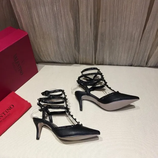 Black Silver Pointed Toe Multi-Strap Cage Design Stiletto 8