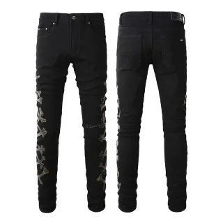 Black Silver Slim-Fit Distressed Knee Jeans