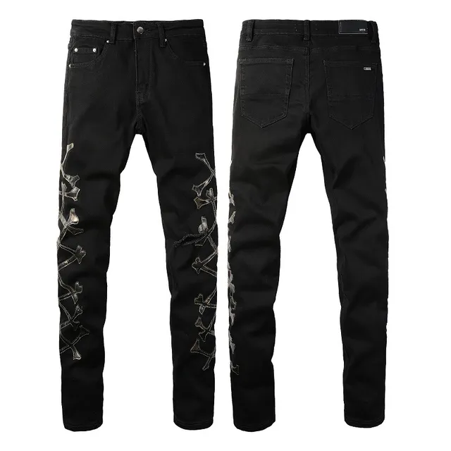 Black Silver Slim-Fit Distressed Knee Jeans 13