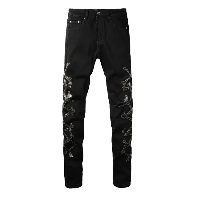 Black Silver Slim-Fit Distressed Knee Jeans 15