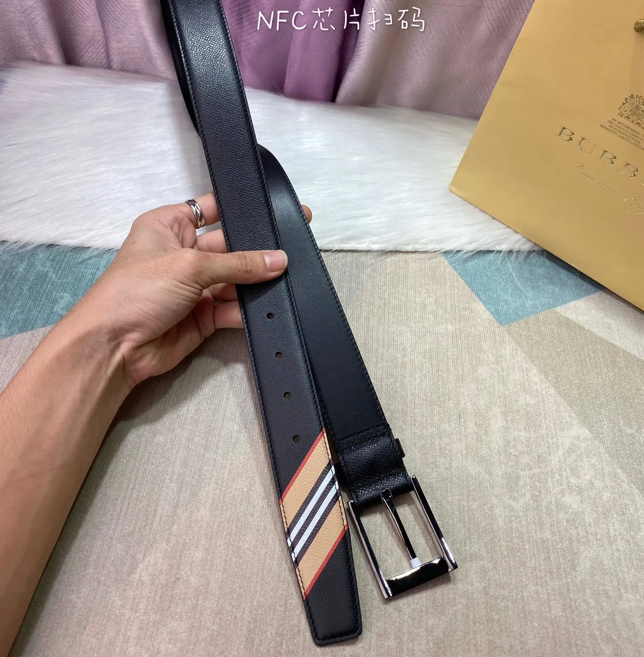 Black Silver Textured Rectangular Gunmetal Buckle Leather Belt 8