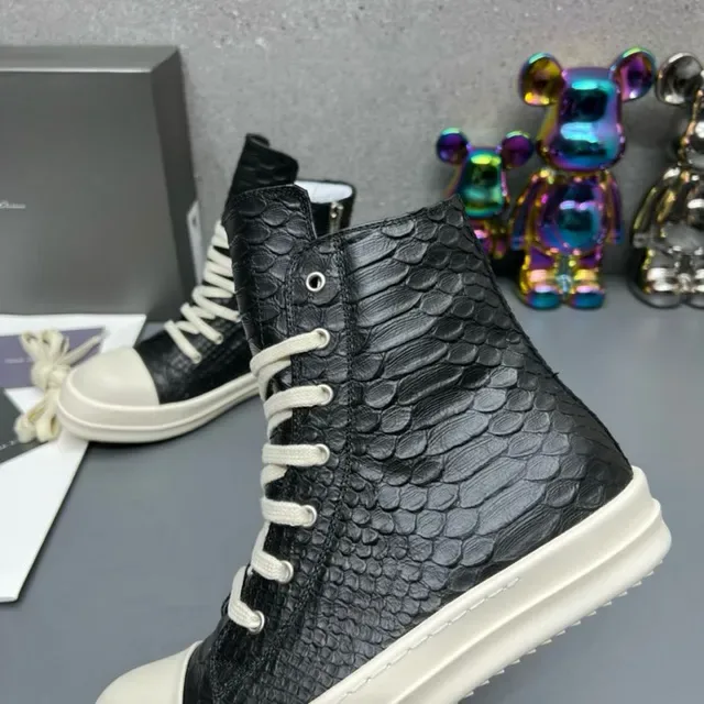 Black White High-Top Textured Croc-Embossed Leather Lifestyle Sneakers 3