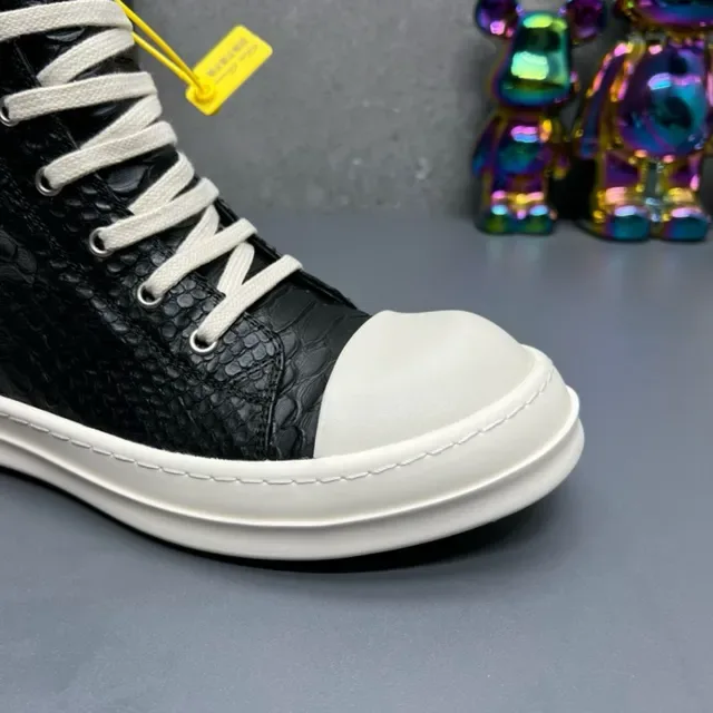 Black White High-Top Textured Croc-Embossed Leather Lifestyle Sneakers 7