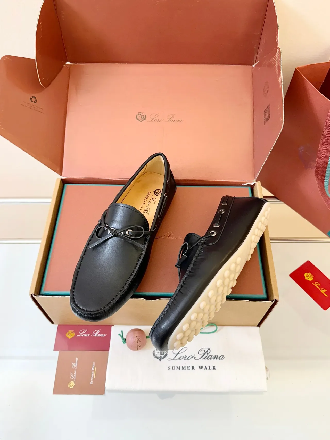 Black White Leather Side Grommets Loafer 2