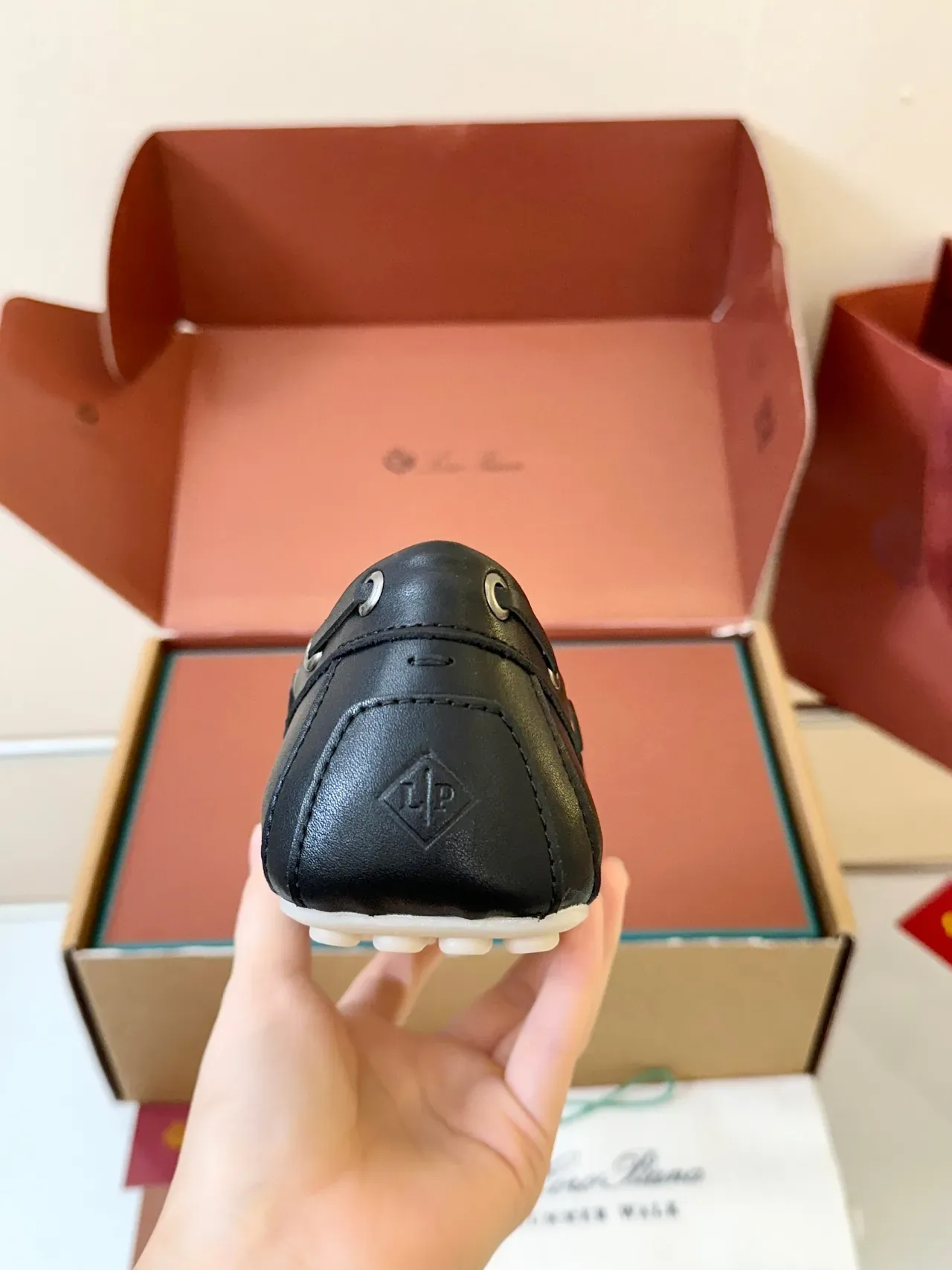 Black White Leather Side Grommets Loafer 4