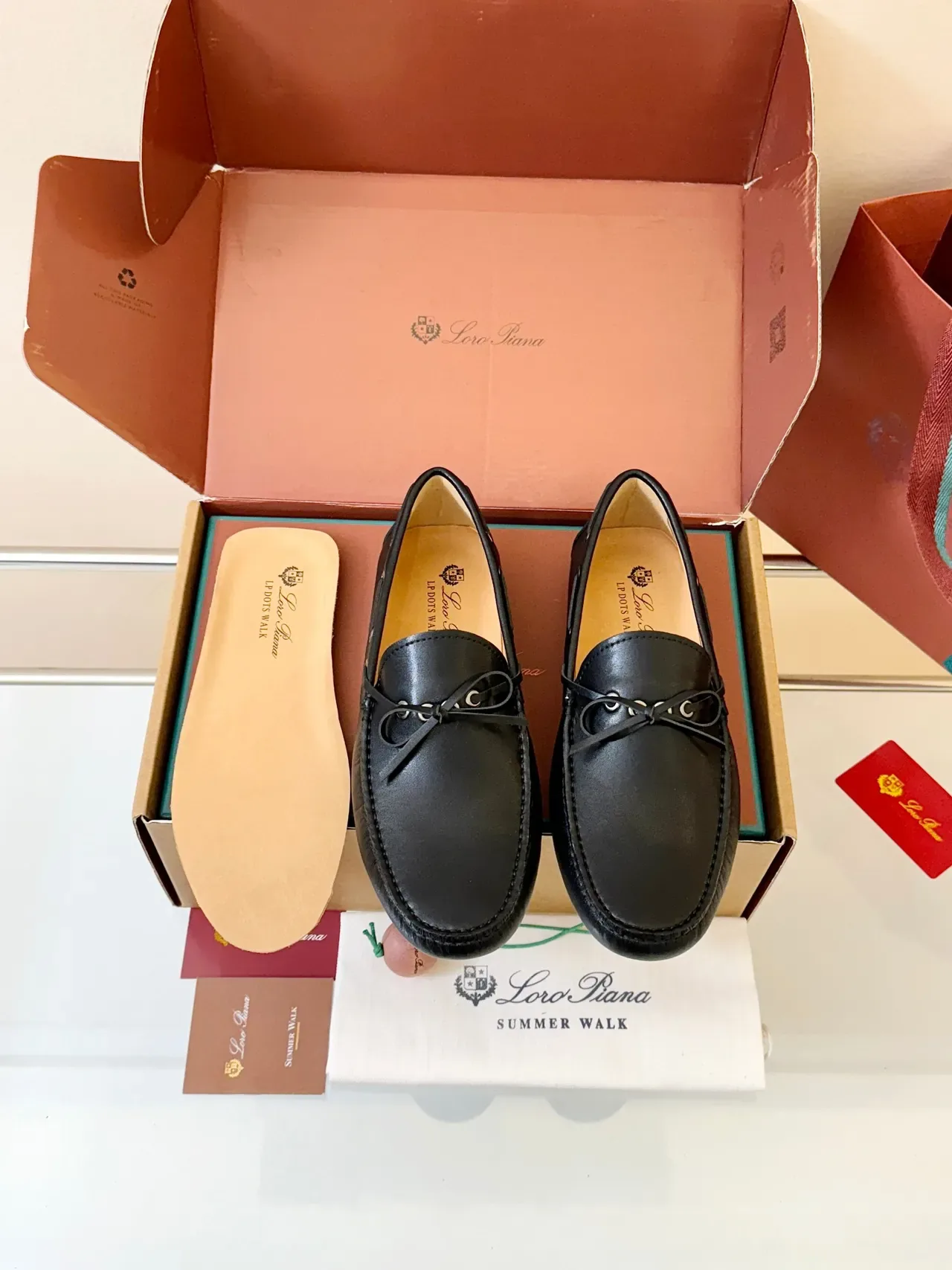 Black White Leather Side Grommets Loafer 6