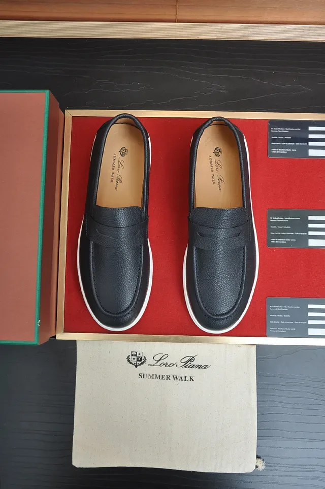 Black White Pebbled Leather Penny Strap Loafer 5