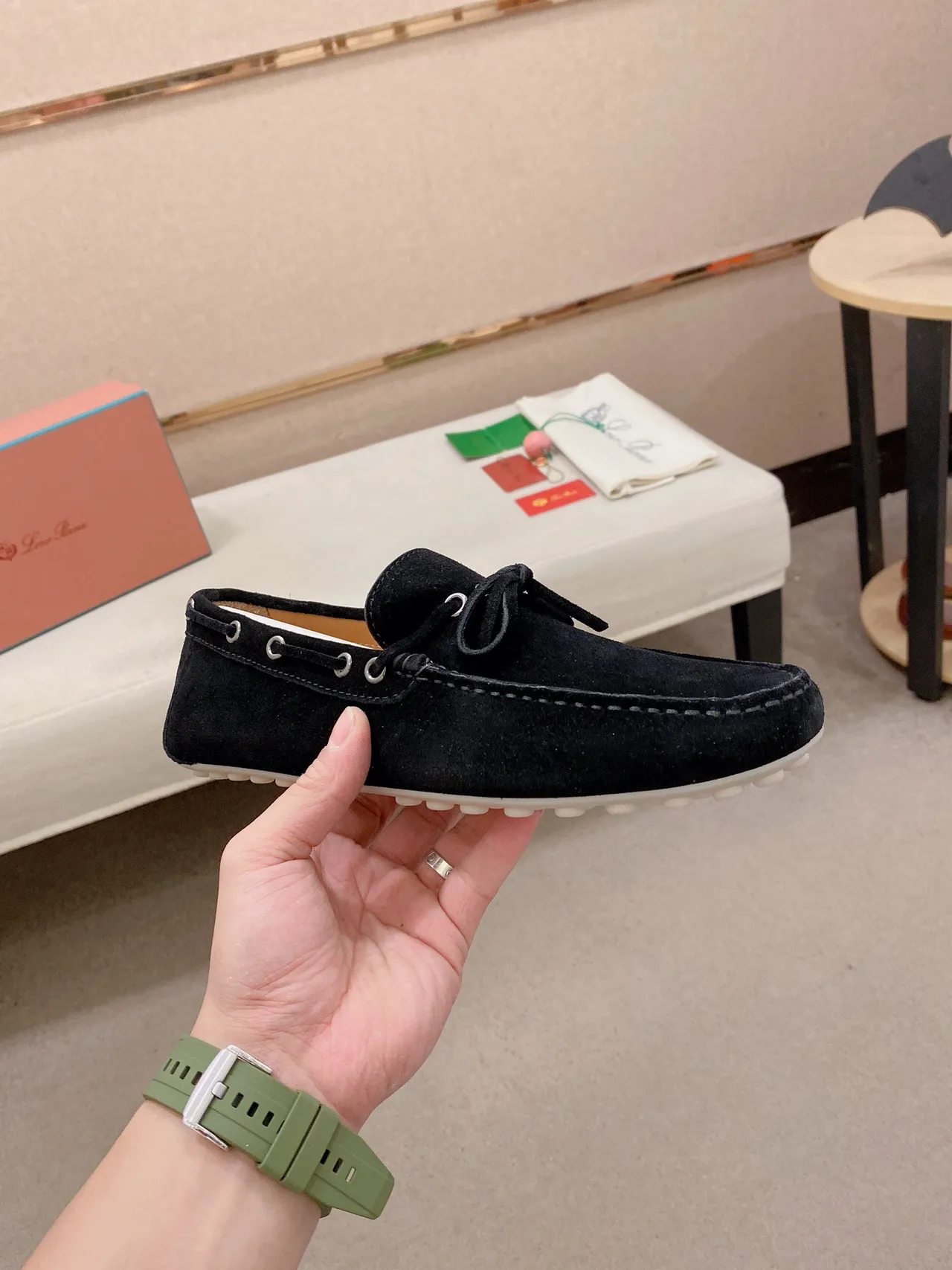 Black White Suede Moc-Toe Stitching Loafer 4