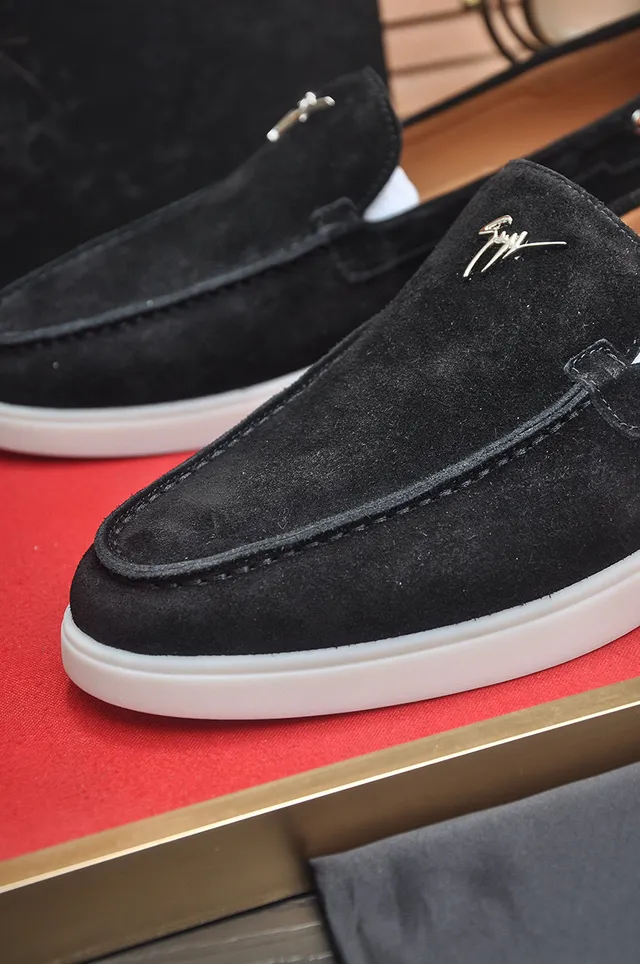 Black White Suede Rubber Sole Loafer 7