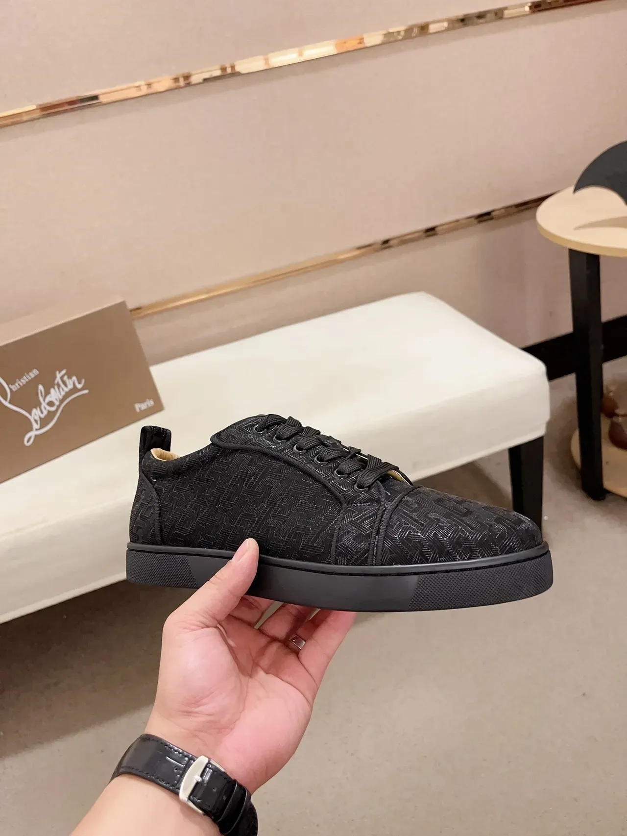 Black Woven Jacquard Low-Top Lifestyle Sneaker 4