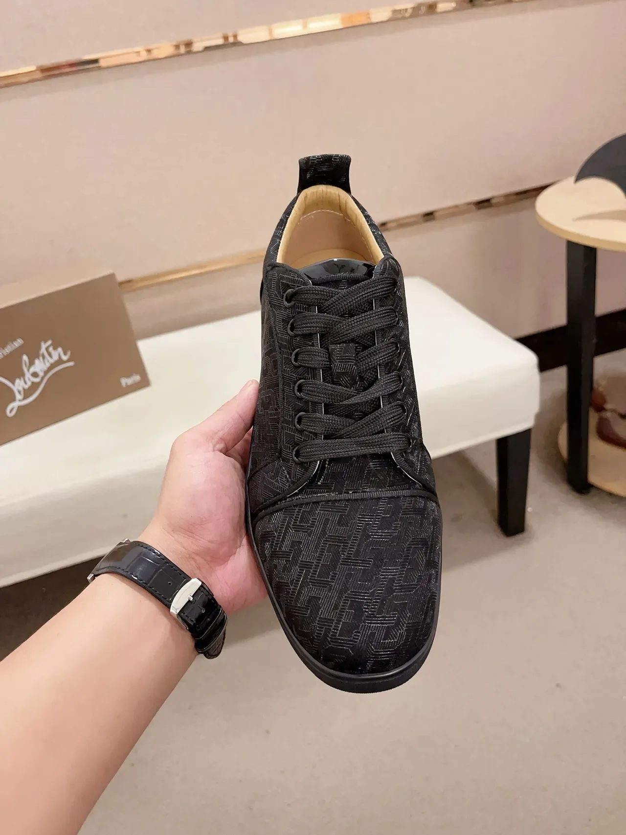 Black Woven Jacquard Low-Top Lifestyle Sneaker 5