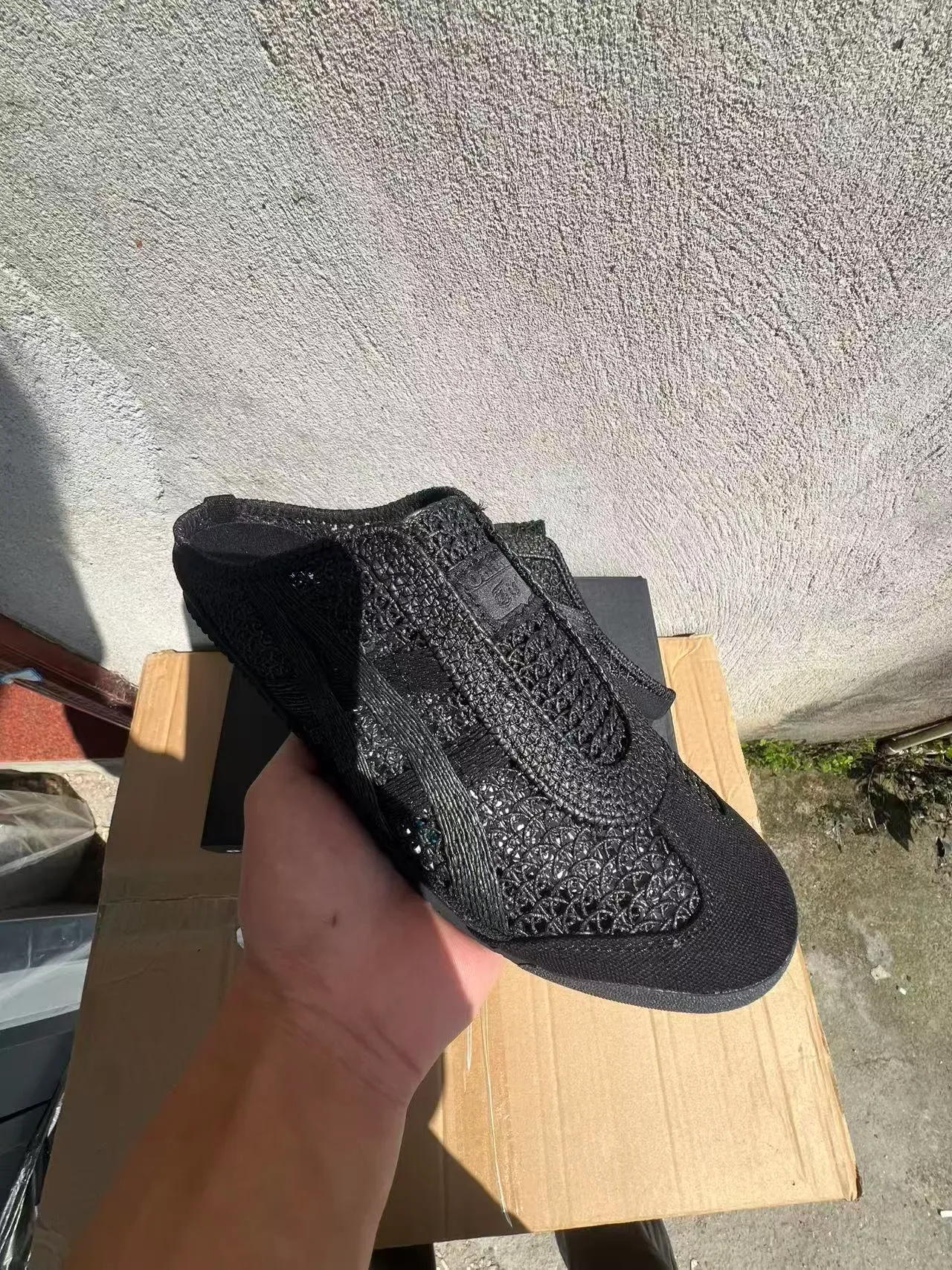 Black Woven Textile Slip-On Slippers 2
