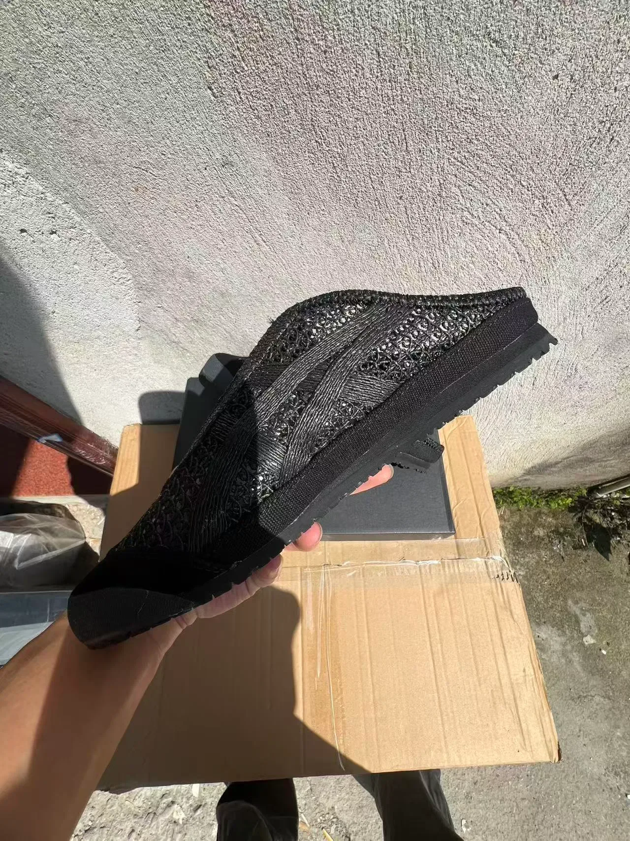 Black Woven Textile Slip-On Slippers 5