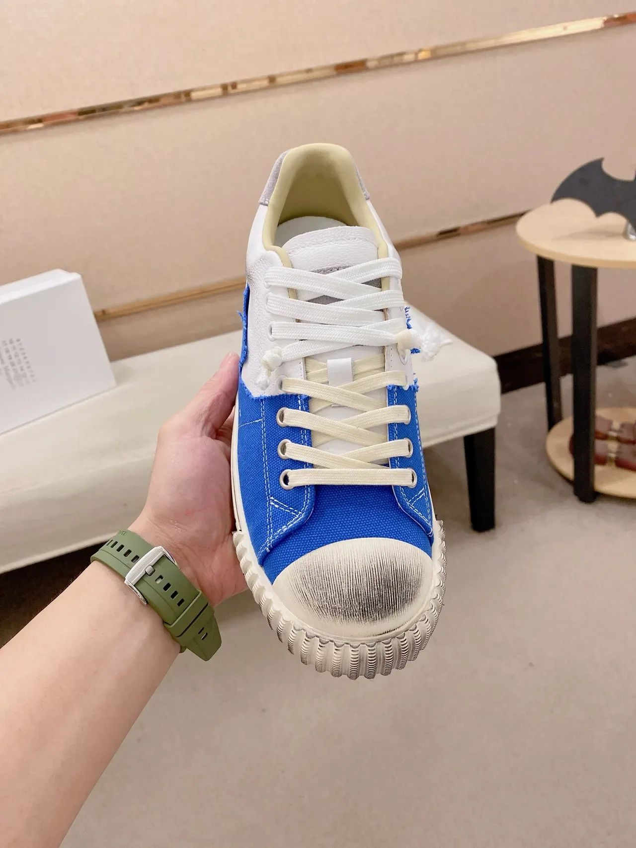 Blue and White Deconstructed Canvas Platform Sneaker 5