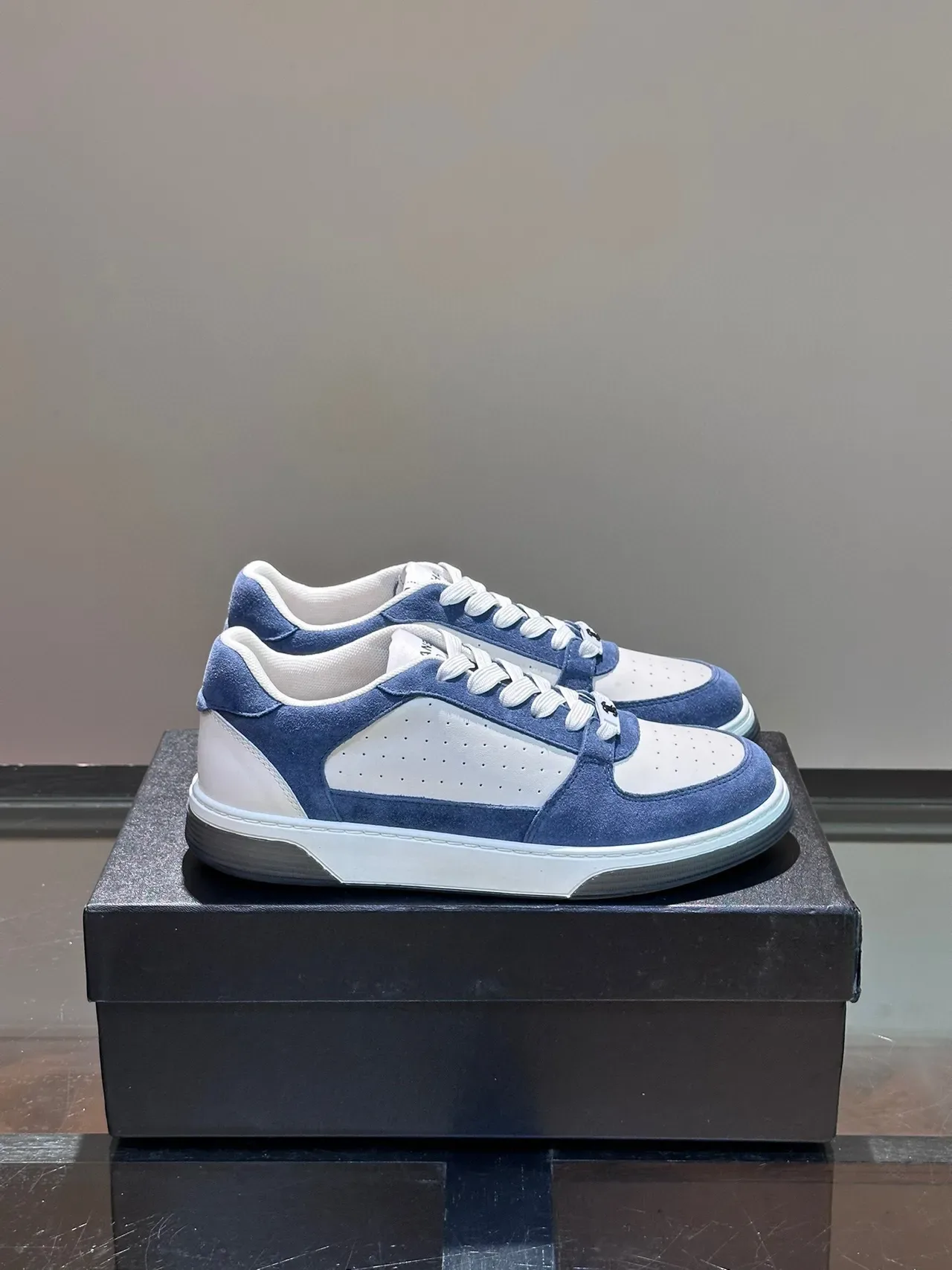 Blue and White Suede Panel Low-Top Lifestyle Sneakers 2