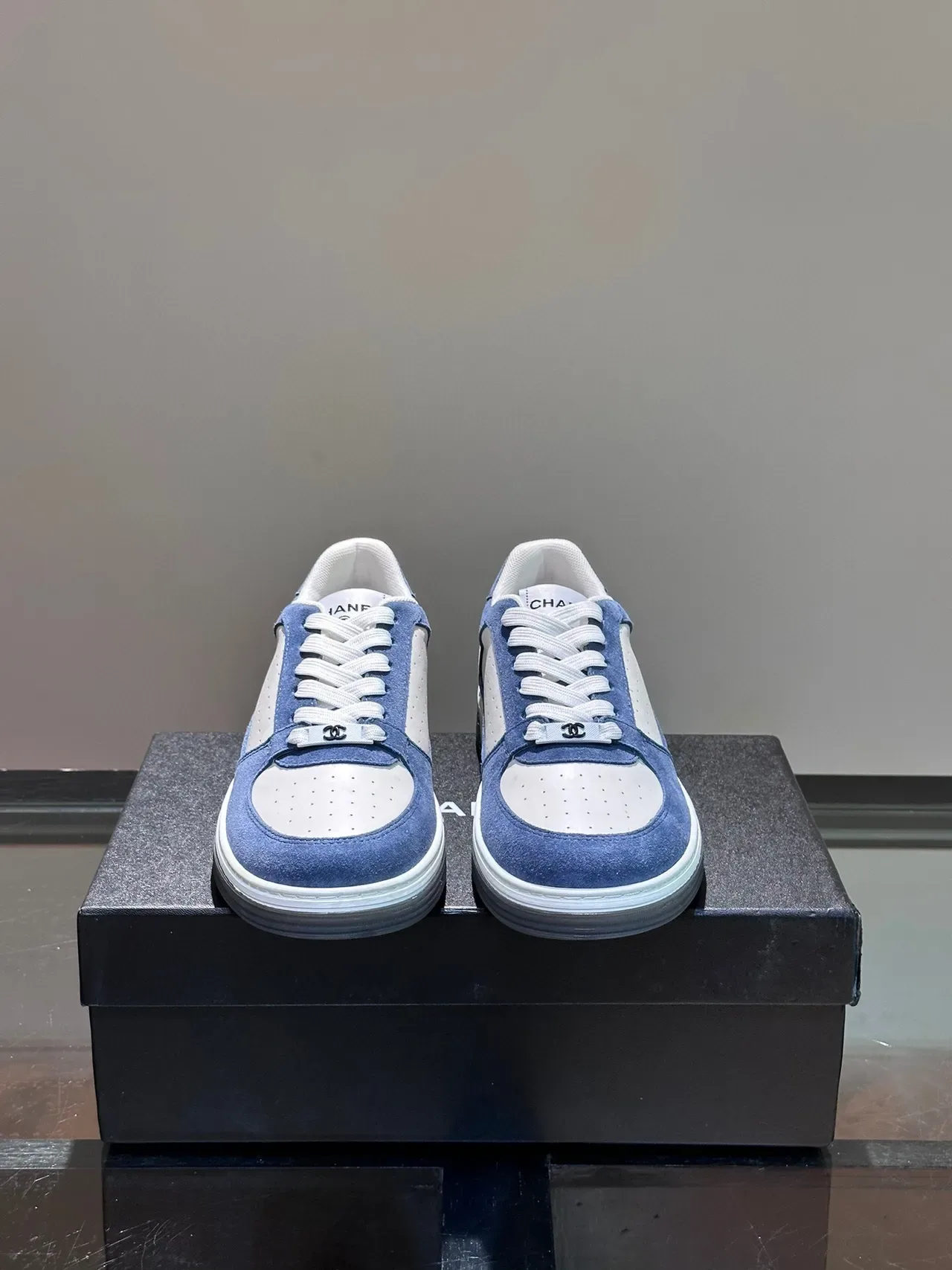 Blue and White Suede Panel Low-Top Lifestyle Sneakers 3