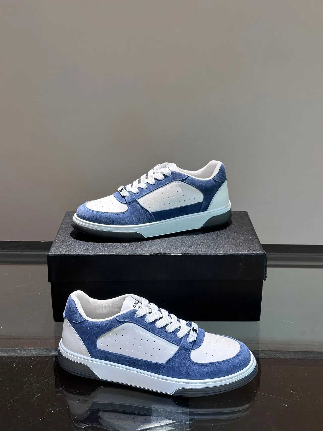 Blue and White Suede Panel Low-Top Lifestyle Sneakers 4
