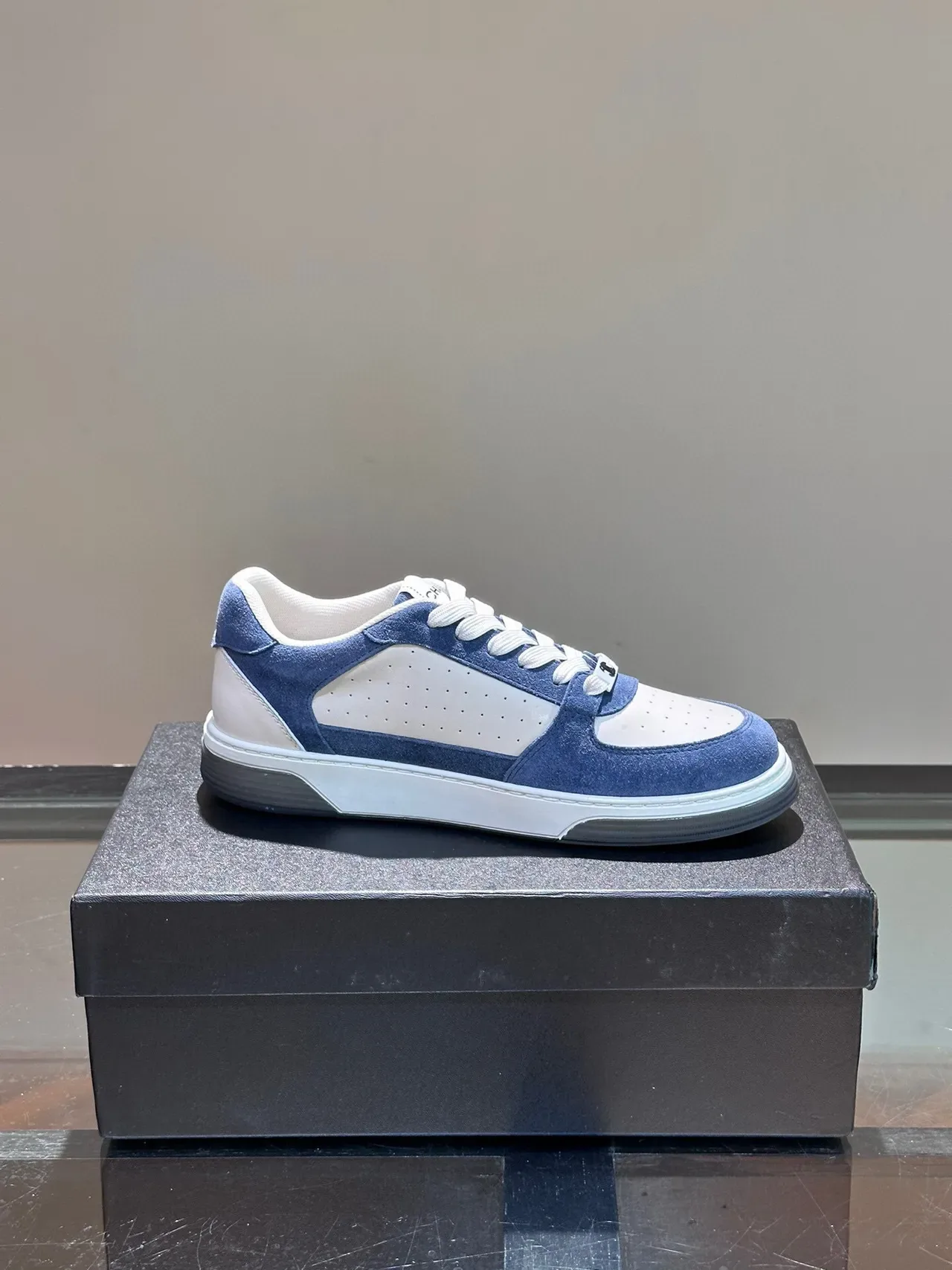 Blue and White Suede Panel Low-Top Lifestyle Sneakers 5