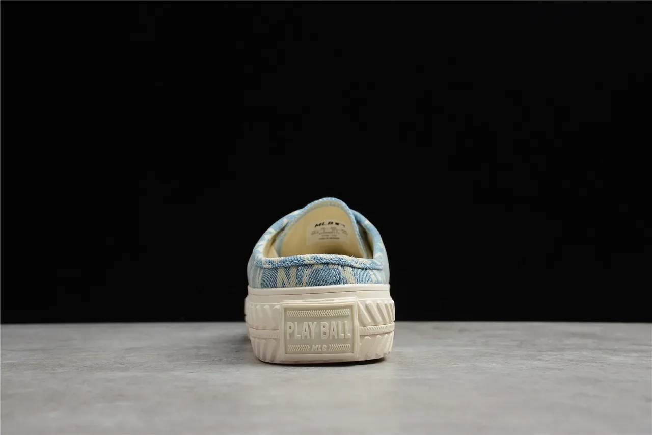 Blue Beige Denim-Print Mule-Style Slip-On Canvas Shoes 2