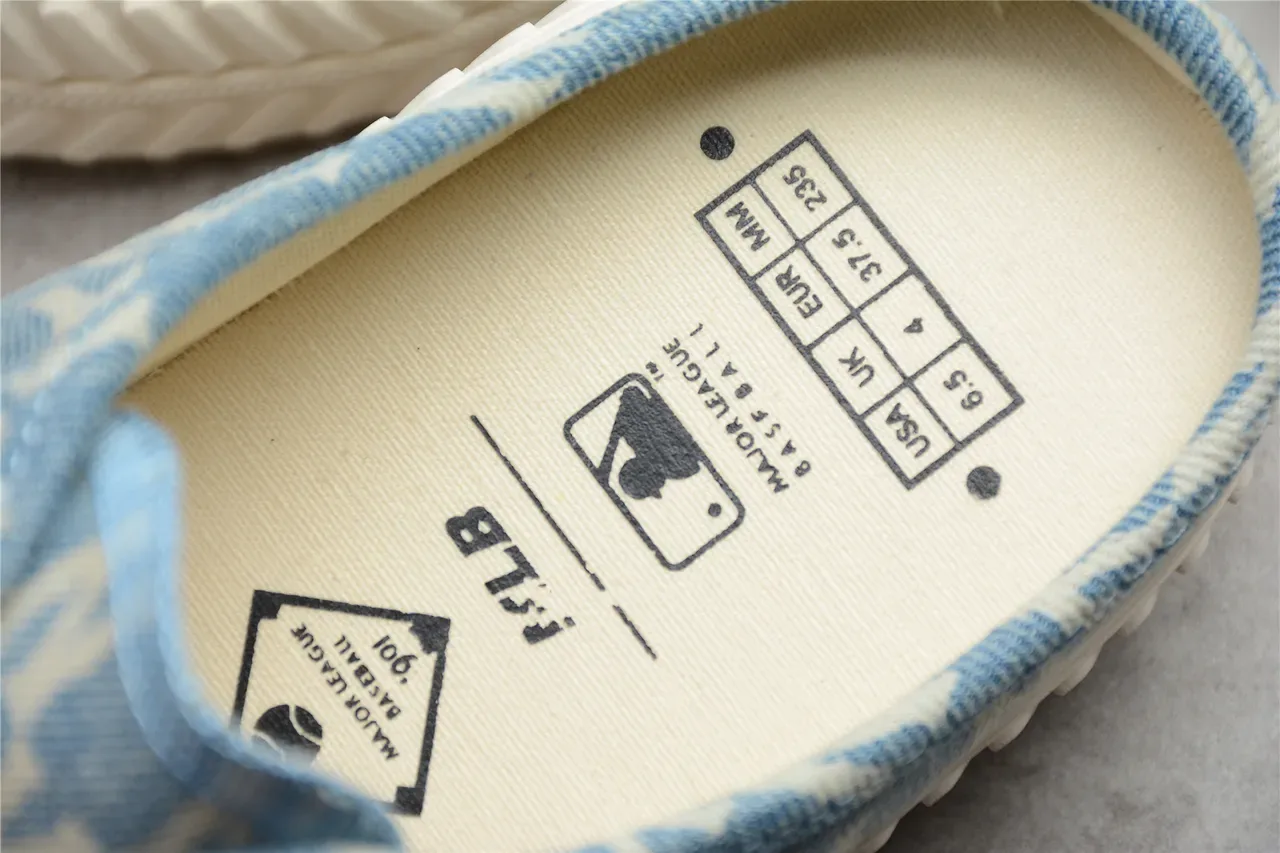 Blue Beige Denim-Print Mule-Style Slip-On Canvas Shoes 9
