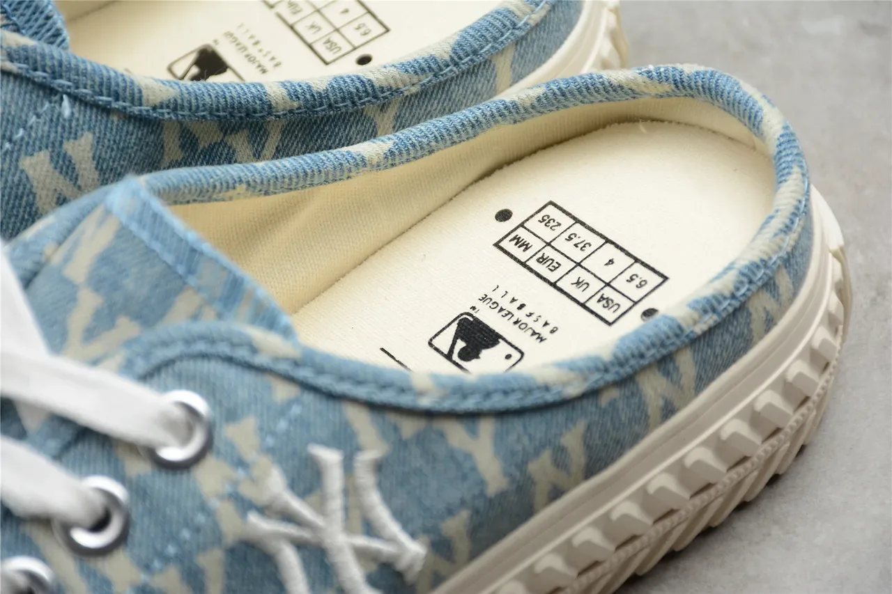 Blue Beige Denim-Print Mule-Style Slip-On Canvas Shoes 11