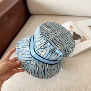 Blue Beige Geometric Abstract Print Flat Brim Bucket Hat