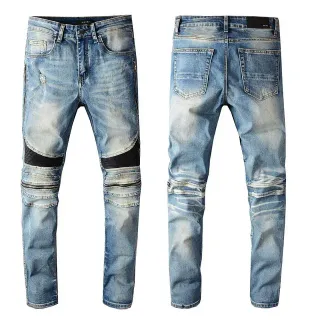 Blue Black Distressed Light-Wash Denim Knee Panel Construction Jeans